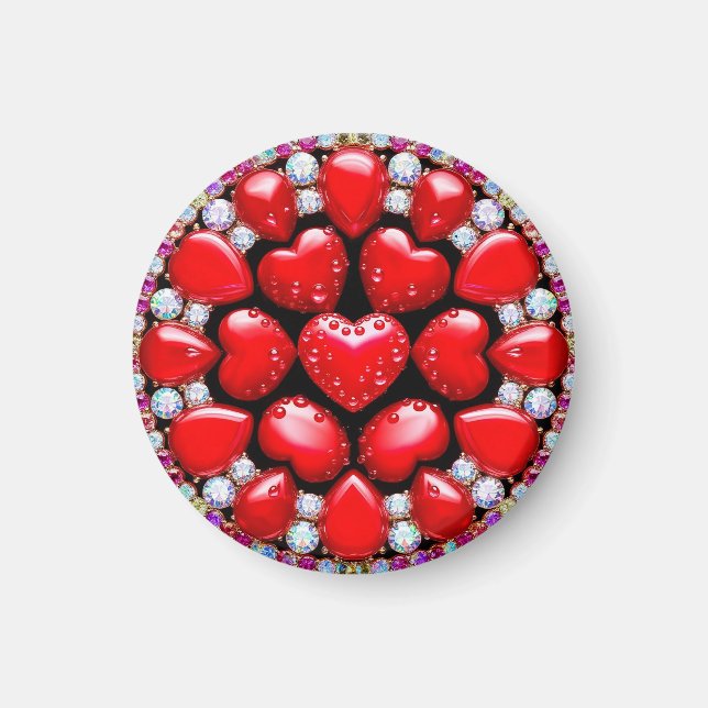 Imán Círculo de Joyas Corazón Rojo (Frente)