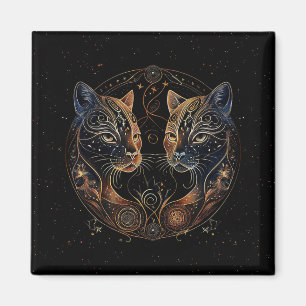 Imán Círculo Felino Artístico Gatos Gemelos