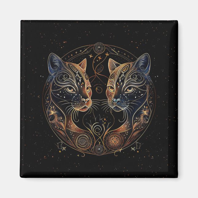 Imán Círculo Felino Artístico Gatos Gemelos (Frente)