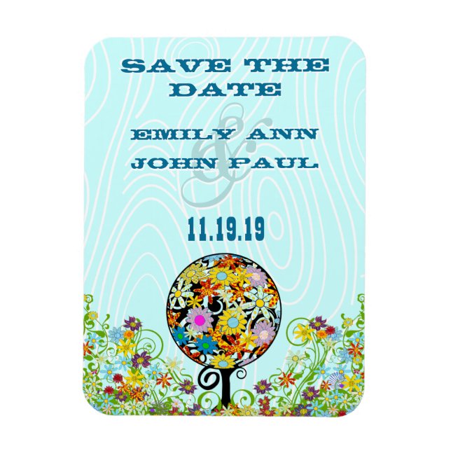 Imán Círculo forestal mágico de Boda de árbol de flores (Vertical)