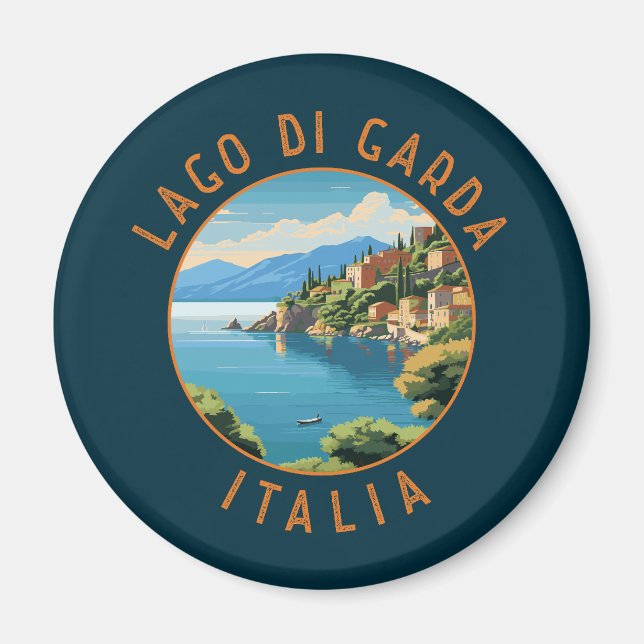 Imán Círculo retro de Lago di Garda Italia (Frente)