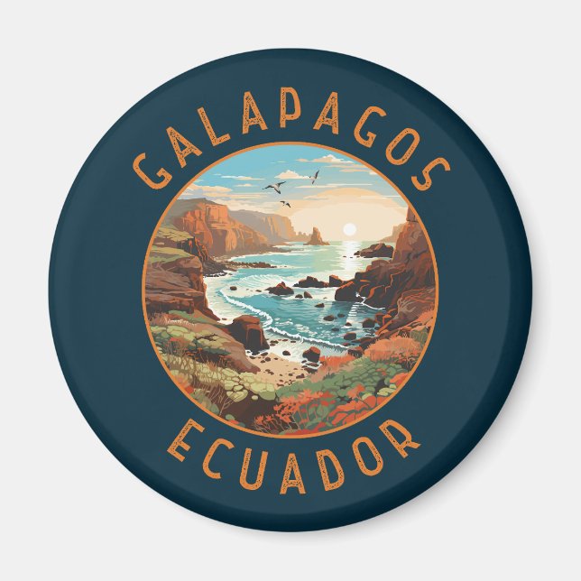 Imán Círculo retro de las Islas Galápagos (Frente)