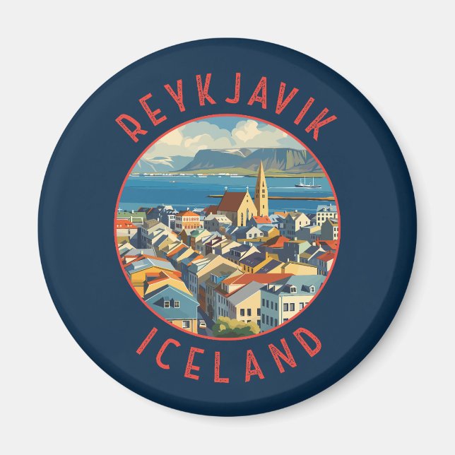 Imán Círculo retro perturbado de Reikiavik Islandia (Frente)