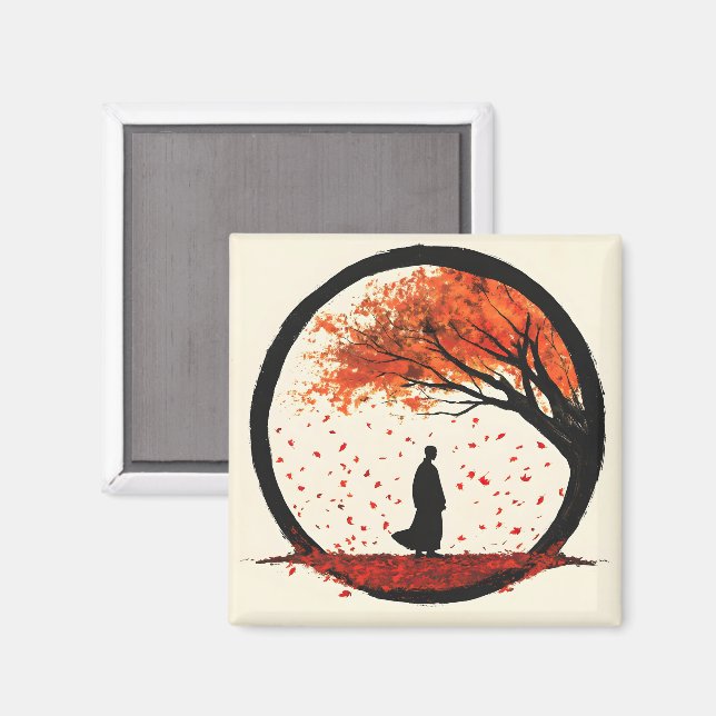 Imán Círculo zenano de quietud otoño hojas caídas (Anverso/Reverso)