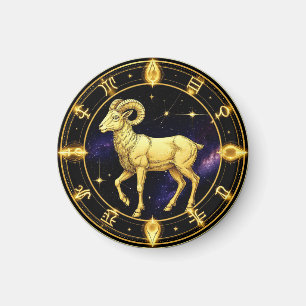 Imán Círculo Zodiacal Aries Dorado Con Carnero