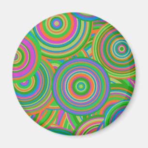 Imán Círculos abstractos de moda retro, verde y naranja