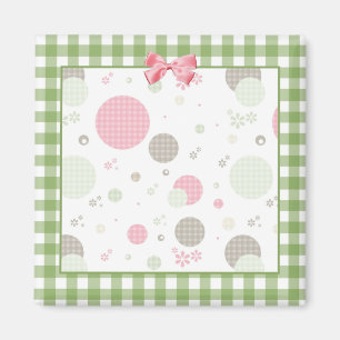 Imán Círculos del patrón de Gingham de color rosado