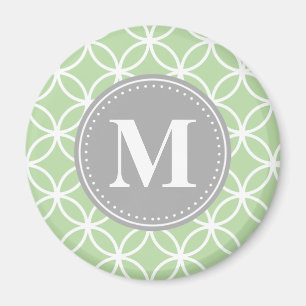 Imán Círculos geométricos Monograma de gris verde de me