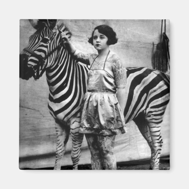 Imán Circus Lady de Tattooed y Zebra Square Magnet (Frente)