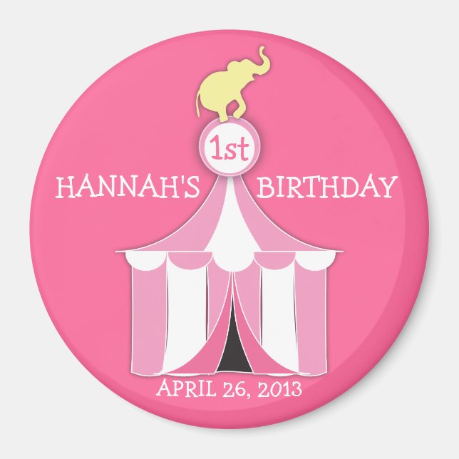 Imán Circus Tent & Elephant Girls Birday Party Magnet (Frente)