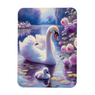 Imán Cisne blanco con Rosas morados
