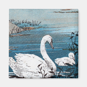 Imán Cisne Blanco Elegante Con Bebé