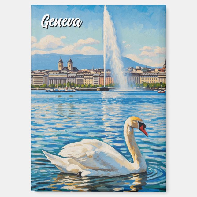 Imán Cisne en Ginebra Suiza Viajes  (Anverso)