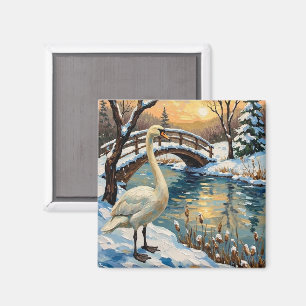 Imán Cisne Vintage por Pintura de Navidad de Puente Nev