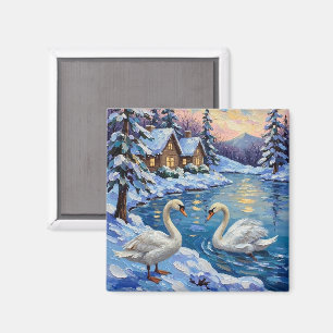 Imán Cisnes antiguos en una pintura de Navidad de un la