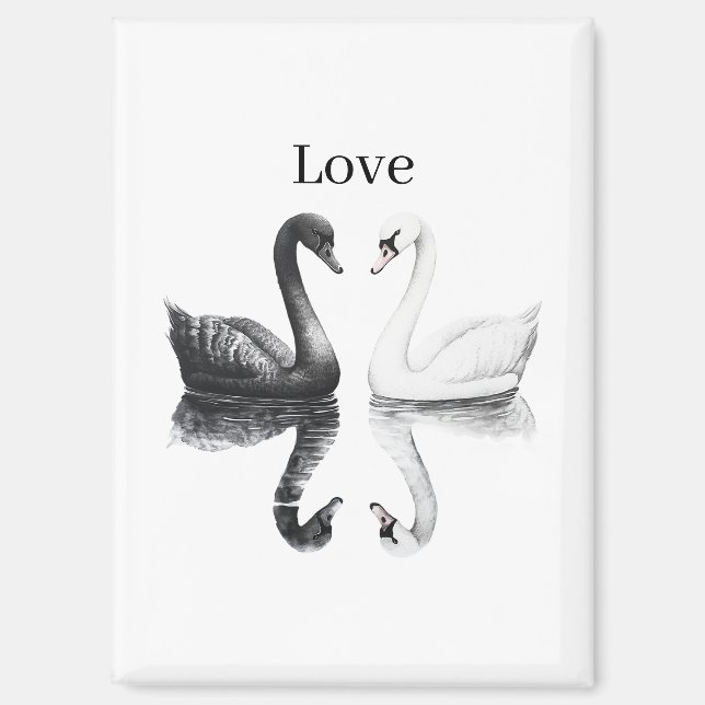 Imán Cisnes Blancos Negros Pájaros Reflexión Amor (Anverso)