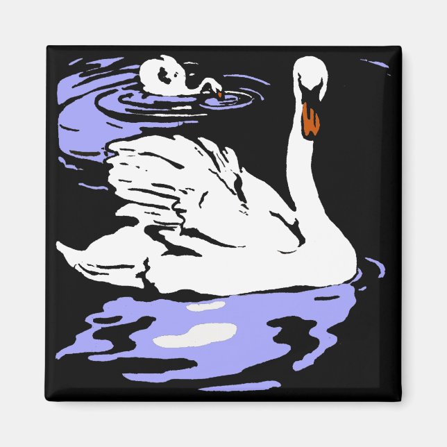 Imán Cisnes de animales de la granja Woodcut de Victori (Frente)