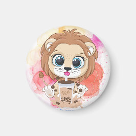 Imán Cita de león personalizado tomando té bobba.