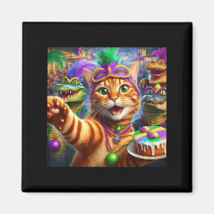 Imán Cita divertida de Mardi Gras Selfie Gato Lagarto C
