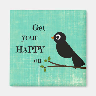 Imán Cita feliz linda con el pájaro