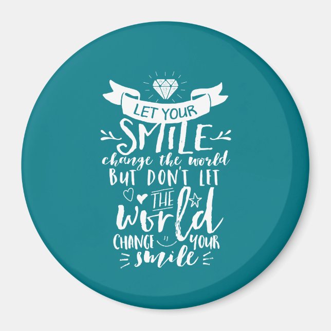 Imán Cita inspiradora sonrisa feliz cambia el mundo (Frente)
