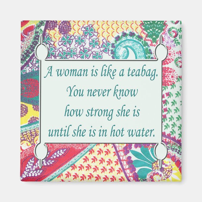 Imán Cita inspiradora, una mujer es como un bollo de té (Frente)