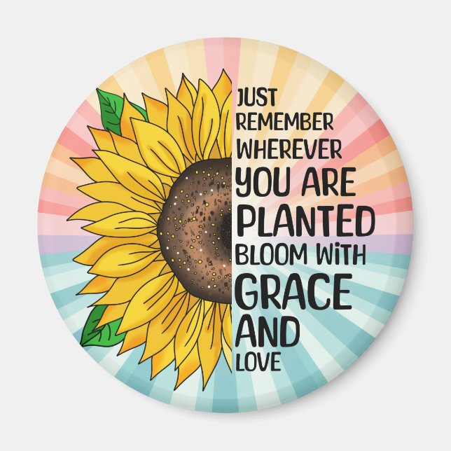 Imán Cita inspiradora y girasol dibujado a mano (Frente)