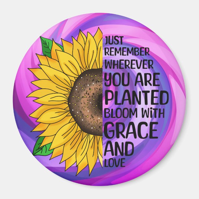 Imán Cita inspiradora y girasol dibujado a mano (Frente)