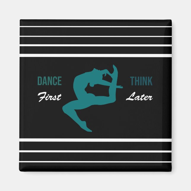 Imán Cita moderna de danza negra, blanca y Verde azulad (Frente)