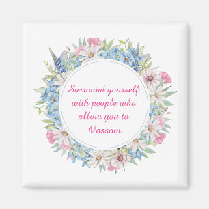 Imán Cita Motivadora Cita Floral Azul Blanco Rosa