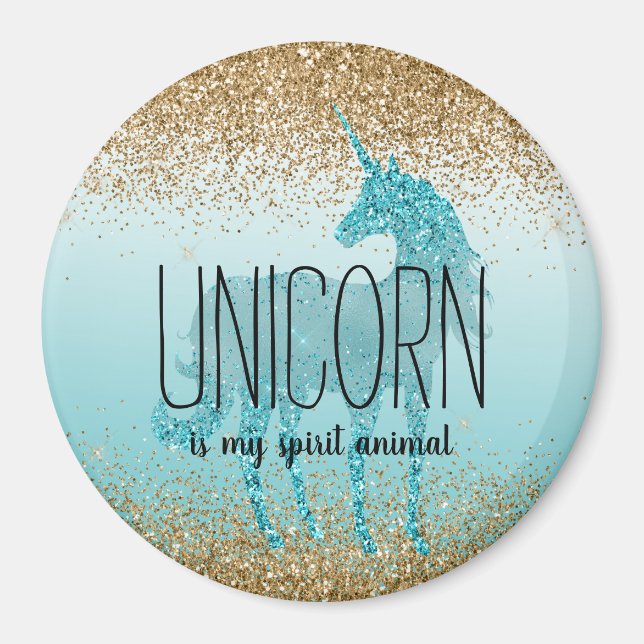 Imán Cita Unicornio de la Purpurina turquesa Gold Glitz (Frente)