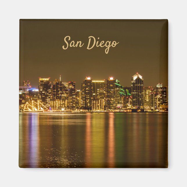 Imán Cityscape Skyline Night California San Diego (Frente)