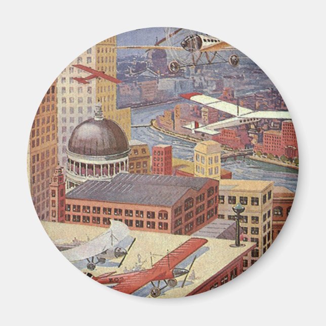 Imán Ciudad de ciencia ficción vintage, steampunk victo (Frente)