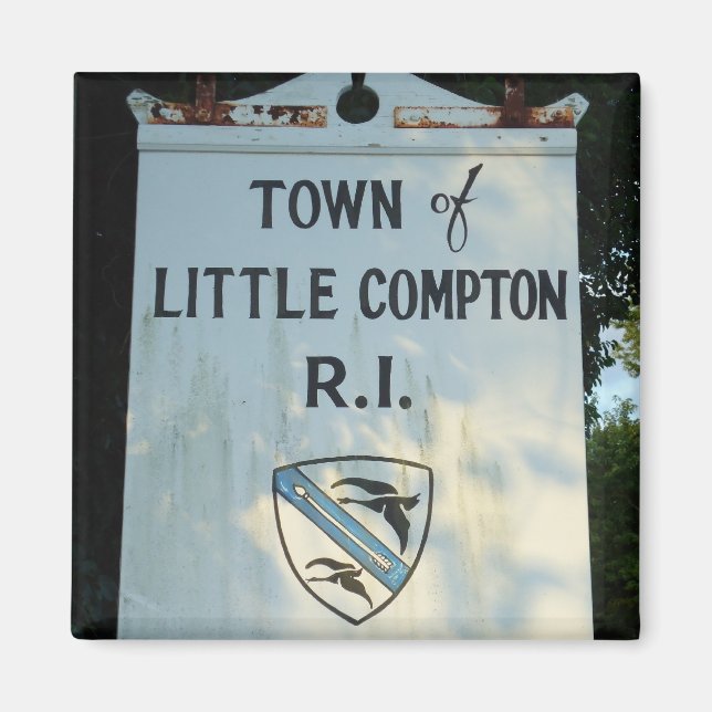 Imán Ciudad de Little Compton, cartel de madera de RI (Frente)