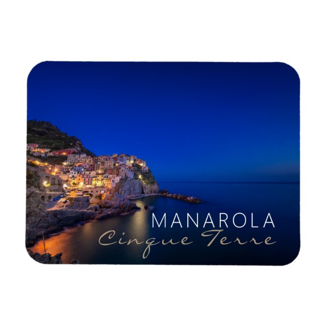 Imán Ciudad de Manarola en Cinque Terre por la noche (Horizontal)