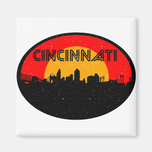 Imán Ciudad de Oval Negro Rojo de Cincinnati