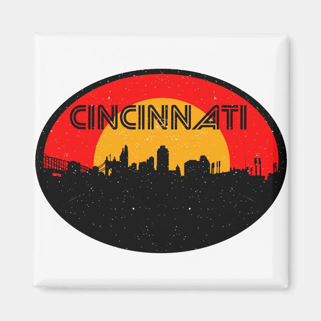 Imán Ciudad de Oval Negro Rojo de Cincinnati (Frente)