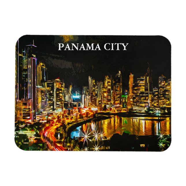 Imán Ciudad De Panamá Por Pintura Nocturna De Nocturna  (Horizontal)