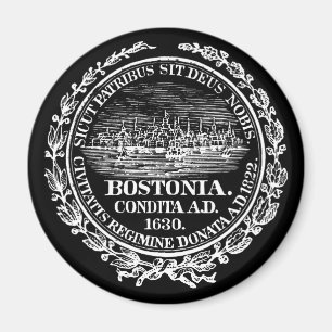 Imán Ciudad del vintage del sello de Boston, blanca
