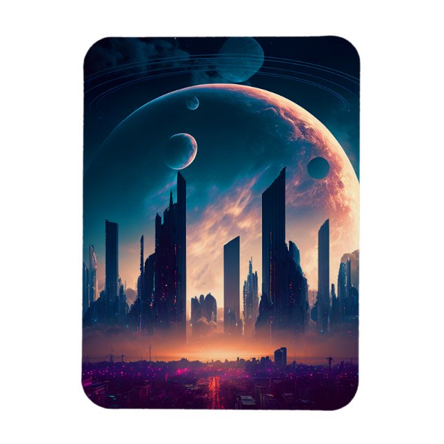 Imán Ciudad espacial Cyberpunk de ciencia ficción (Vertical)