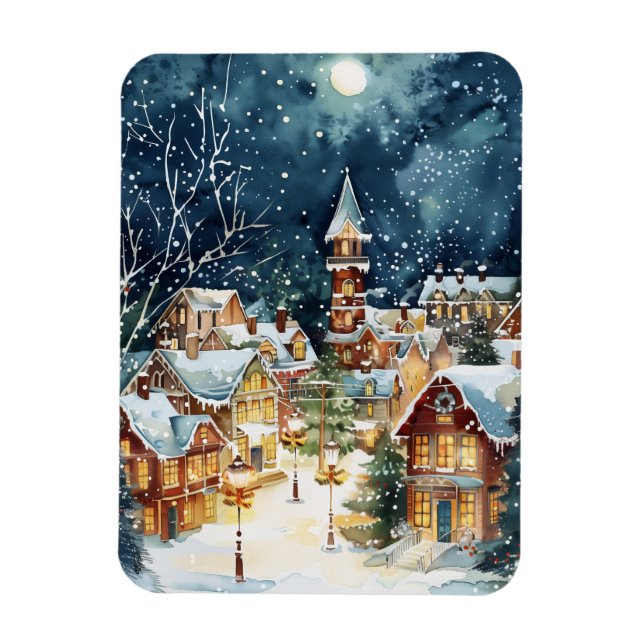 Imán Ciudad ilustrativa de Navidades en la nieve (Vertical)