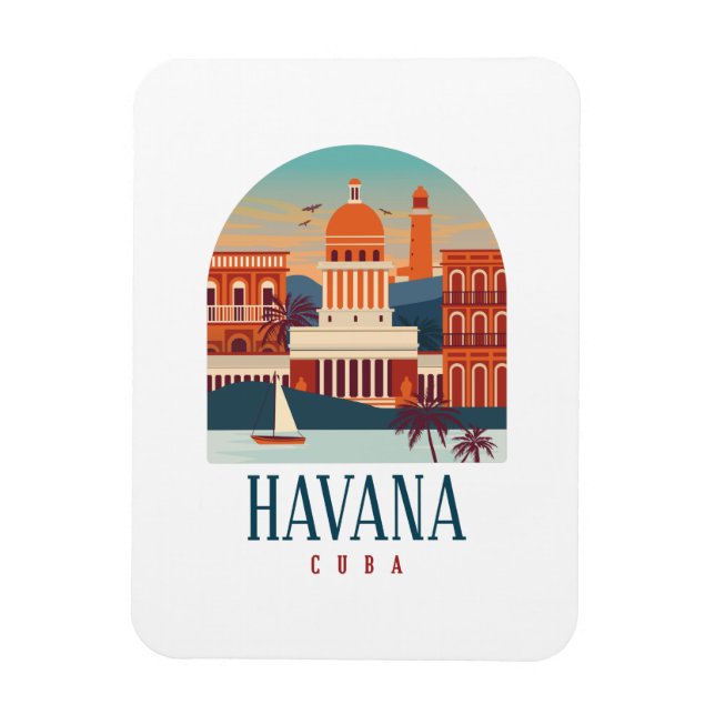 Imán Ciudad Retro Mínima de la Isla de La Habana Cuba (Vertical)
