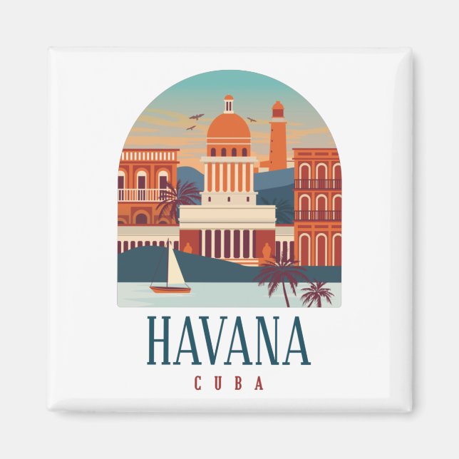 Imán Ciudad Retro Mínima de la Isla de La Habana Cuba (Frente)