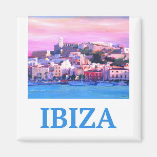 Imán Ciudad y puerto viejos de Ibiza del poster retro