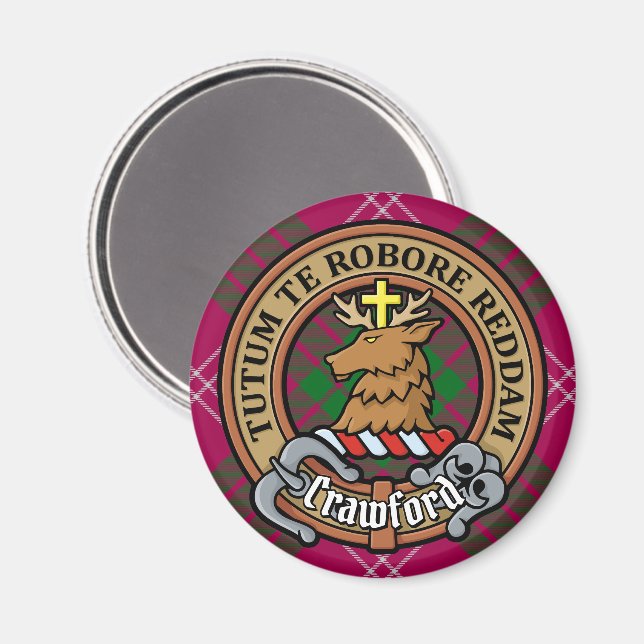 Imán Clan Crawford Escudo sobre Tartán (Anverso/Reverso)