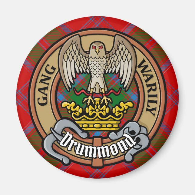 Imán Clan Drummond Escudo sobre Tartán (Frente)