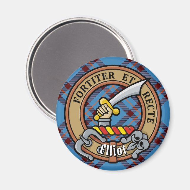 Imán Clan Elliot Escudo sobre el antiguo tartán (Anverso/Reverso)