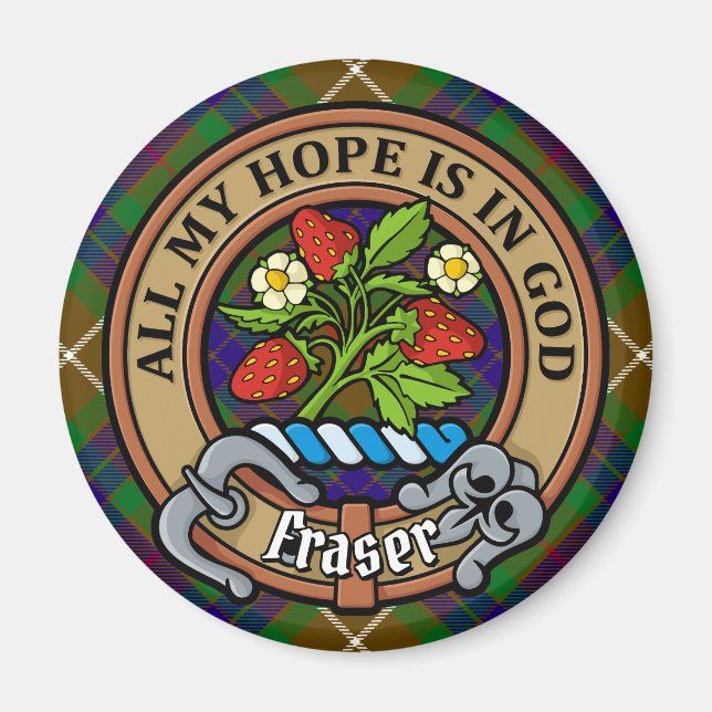 Imán Clan Fraser Escudo sobre la caza de tartán (Frente)