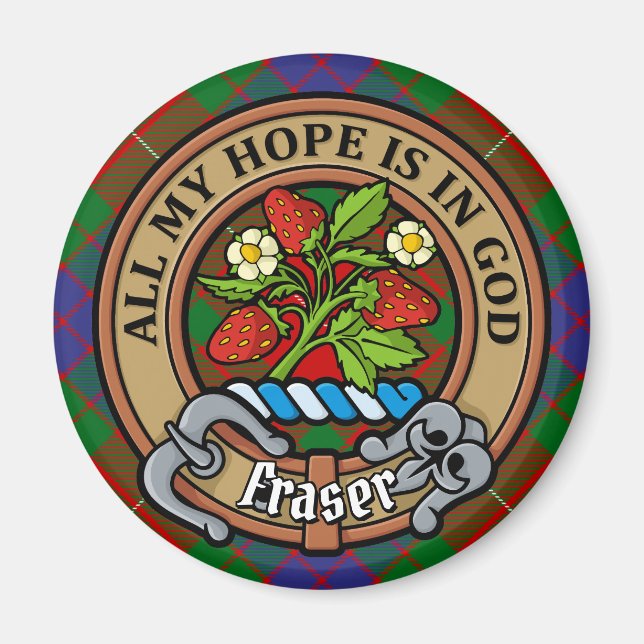 Imán Clan Fraser Escudo sobre Tartán (Frente)