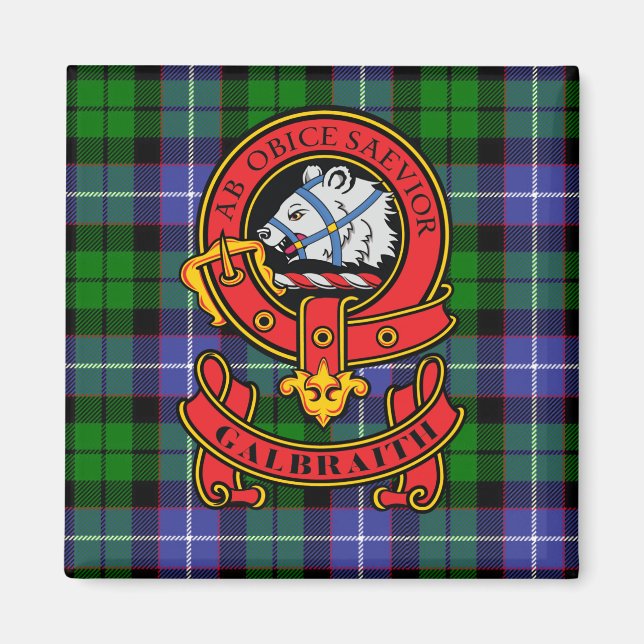 Imán Clan Galbraith Magnet con Escudo y Tartán (Frente)